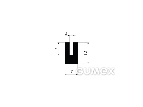 Gumový profil tvaru "U", 12x7/2mm, 60°ShA, NBR, -40°C/+70°C, čierny